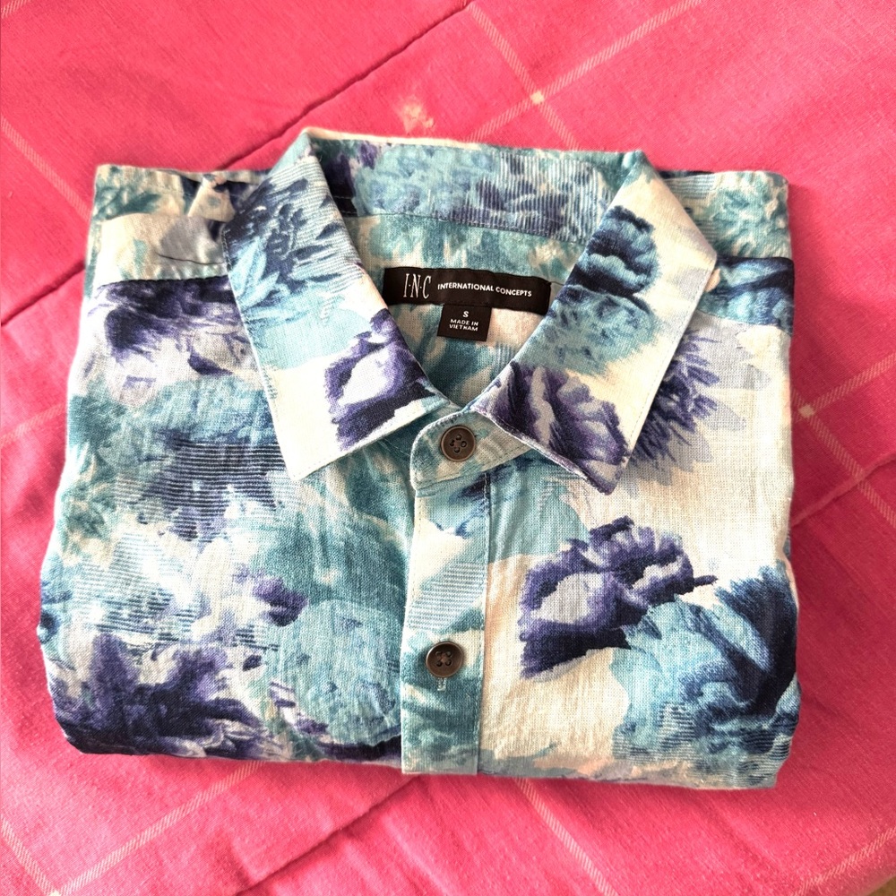 INC International Concepts Teal and Navy Floral Shirt